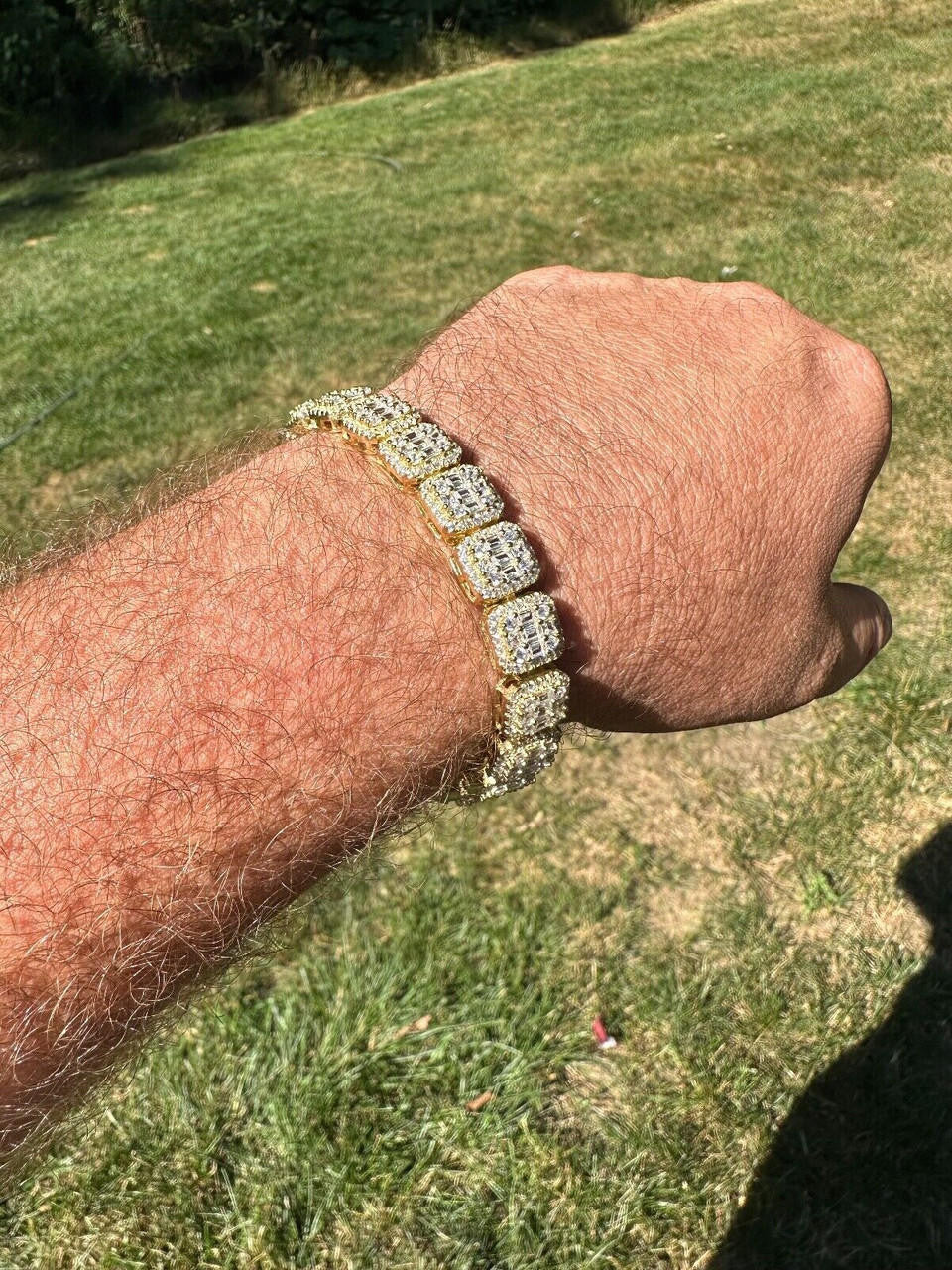 Square Big Boy Link Bracelet Iced Out CZ Stones - 14k Gold Vermeil 925 Silver - 11mm - 7"-9"