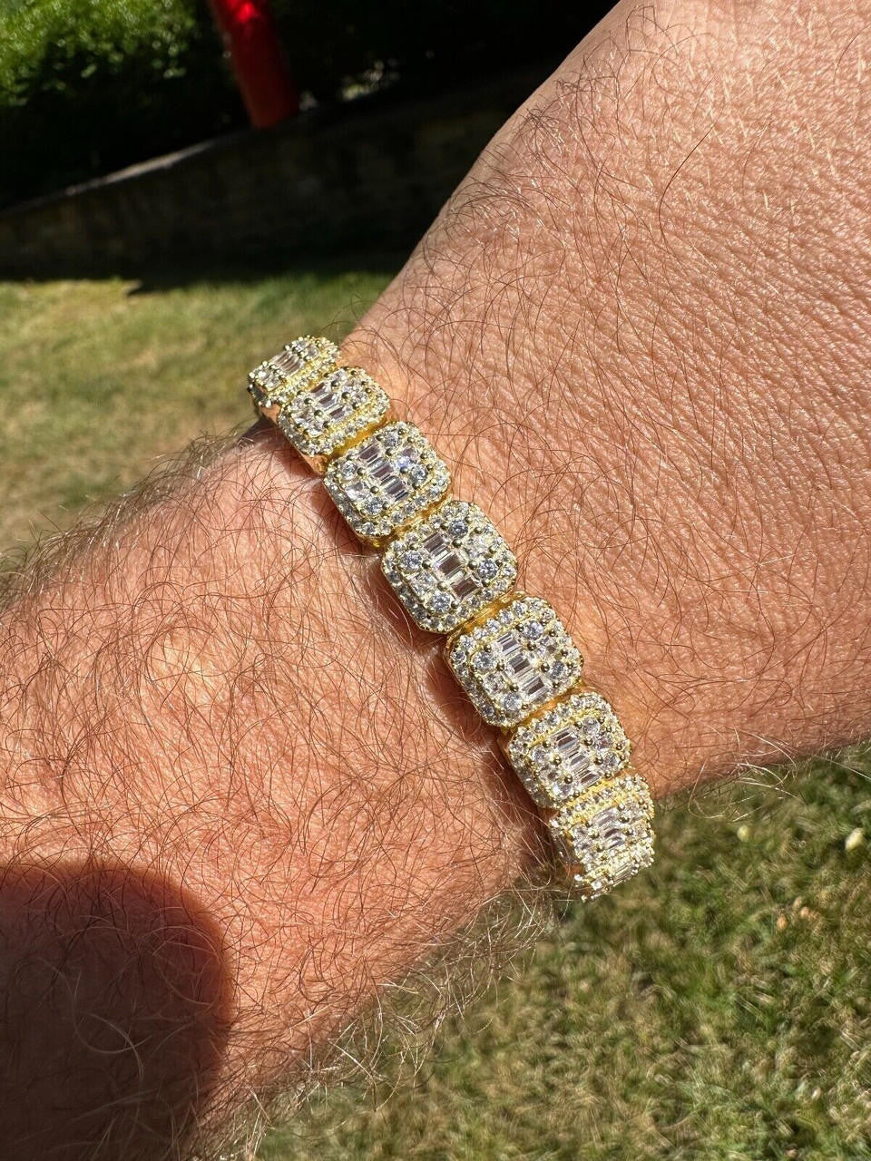 Square Big Boy Link Bracelet Iced Out CZ Stones - 14k Gold Vermeil 925 Silver - 11mm - 7"-9"