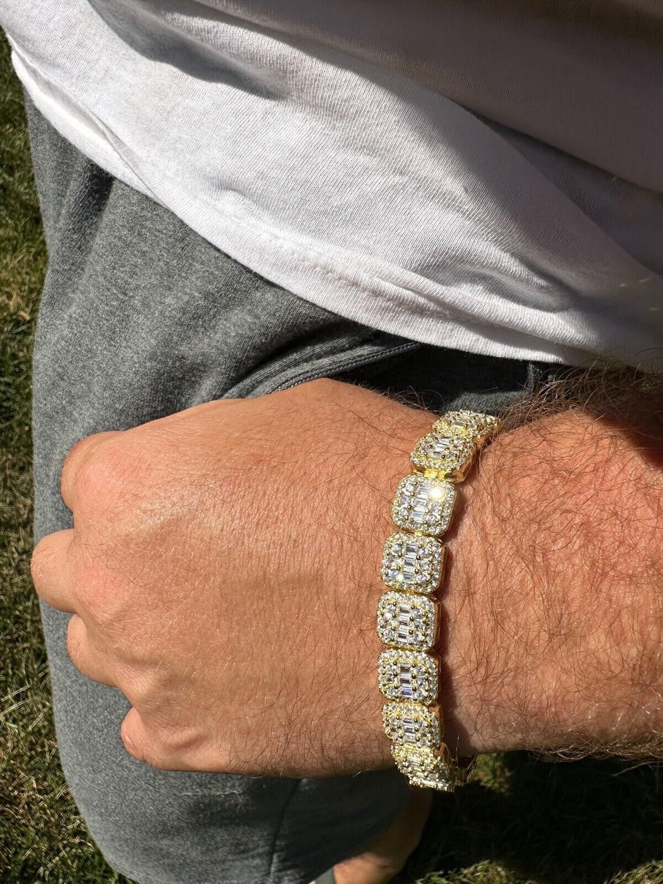 Square Big Boy Link Bracelet Iced Out CZ Stones - 14k Gold Vermeil 925 Silver - 11mm - 7"-9"