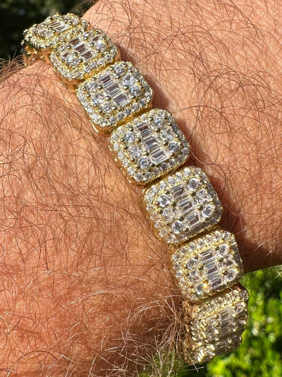 Square Big Boy Link Bracelet Iced Out CZ Stones - 14k Gold Vermeil 925 Silver - 11mm - 7"-9"