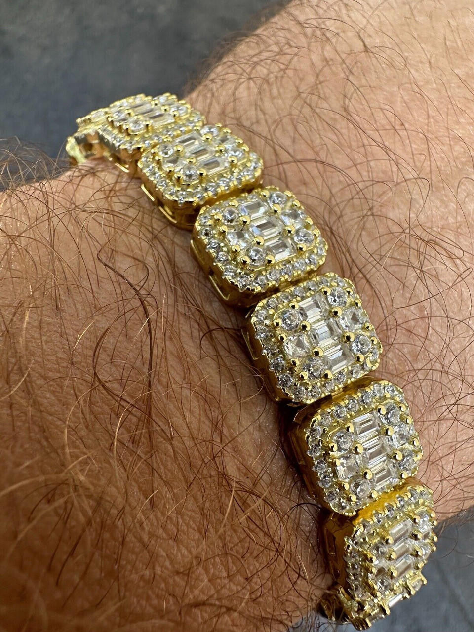 Square Big Boy Link Bracelet Iced Out CZ Stones - 14k Gold Vermeil 925 Silver - 11mm - 7"-9"