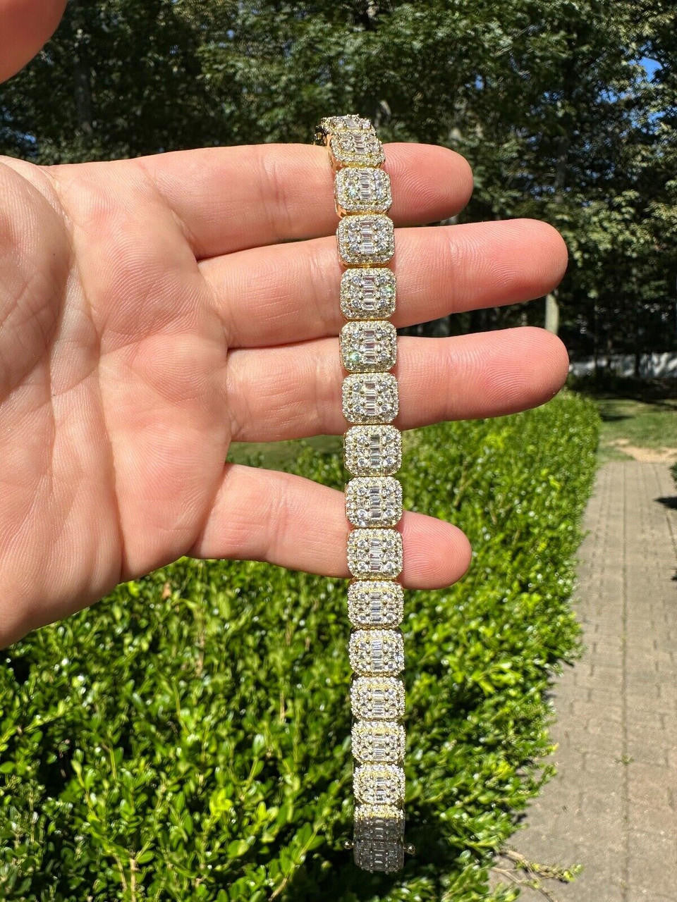 Square Big Boy Link Bracelet Iced Out CZ Stones - 14k Gold Vermeil 925 Silver - 11mm - 7"-9"