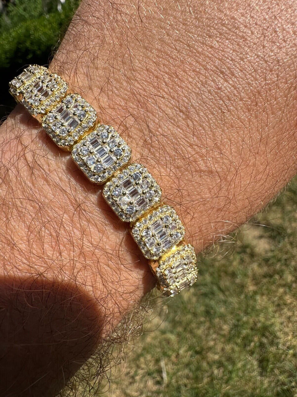 Square Big Boy Link Bracelet Iced Out CZ Stones - 14k Gold Vermeil 925 Silver - 11mm - 7"-9"