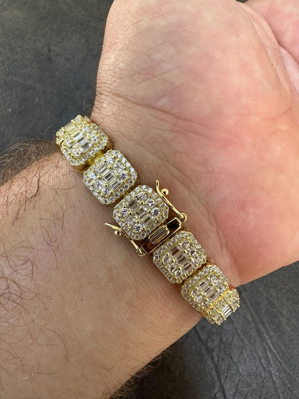 Square Big Boy Link Bracelet Iced Out CZ Stones - 14k Gold Vermeil 925 Silver - 11mm - 7"-9"