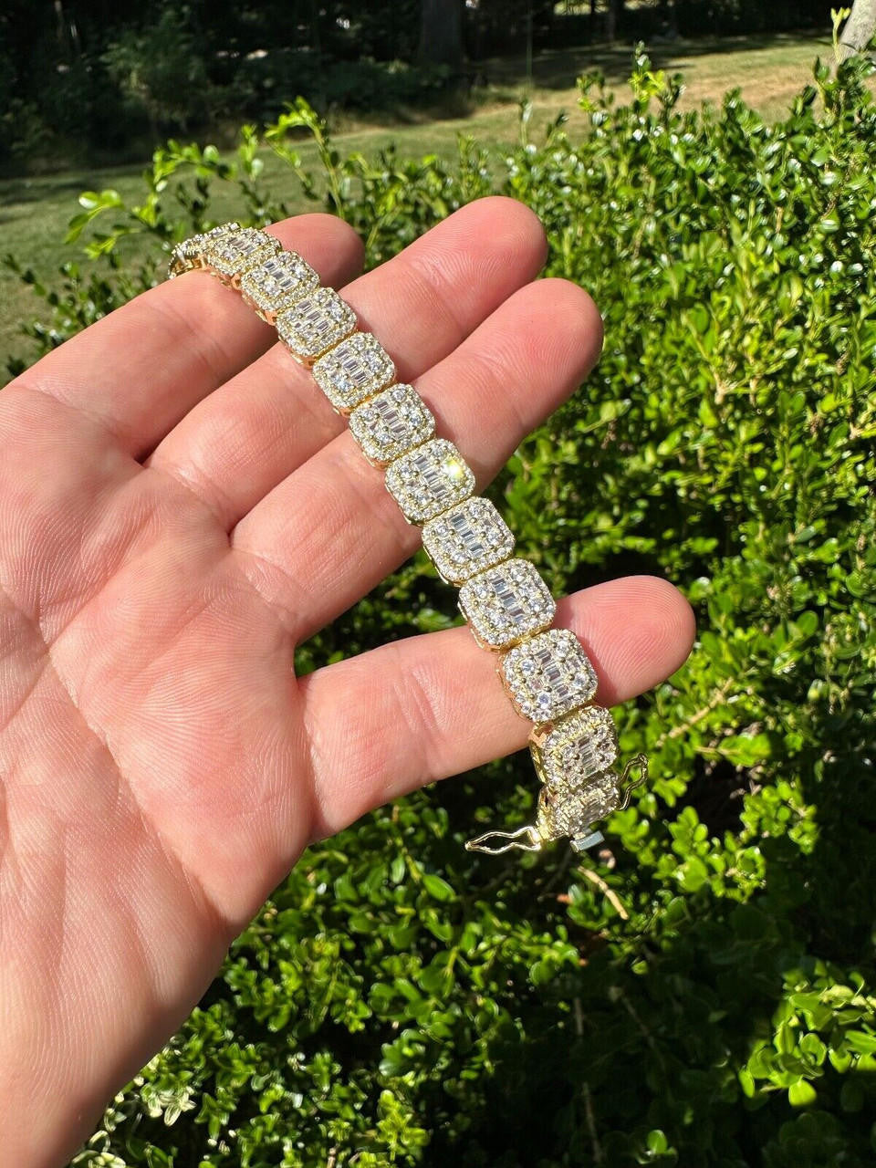 Square Big Boy Link Bracelet Iced Out CZ Stones - 14k Gold Vermeil 925 Silver - 11mm - 7"-9"