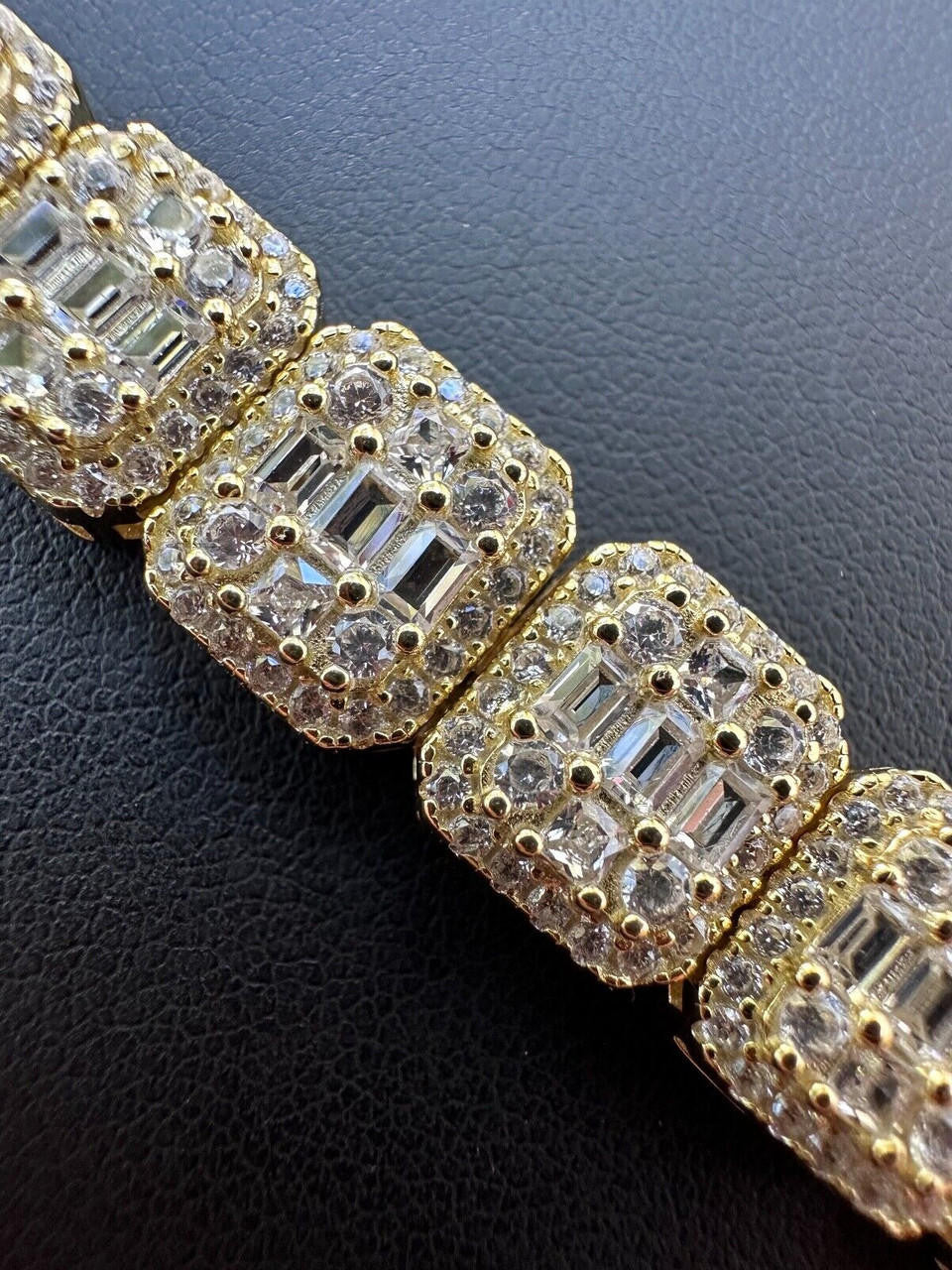 Square Big Boy Link Bracelet Iced Out CZ Stones - 14k Gold Vermeil 925 Silver - 11mm - 7"-9"