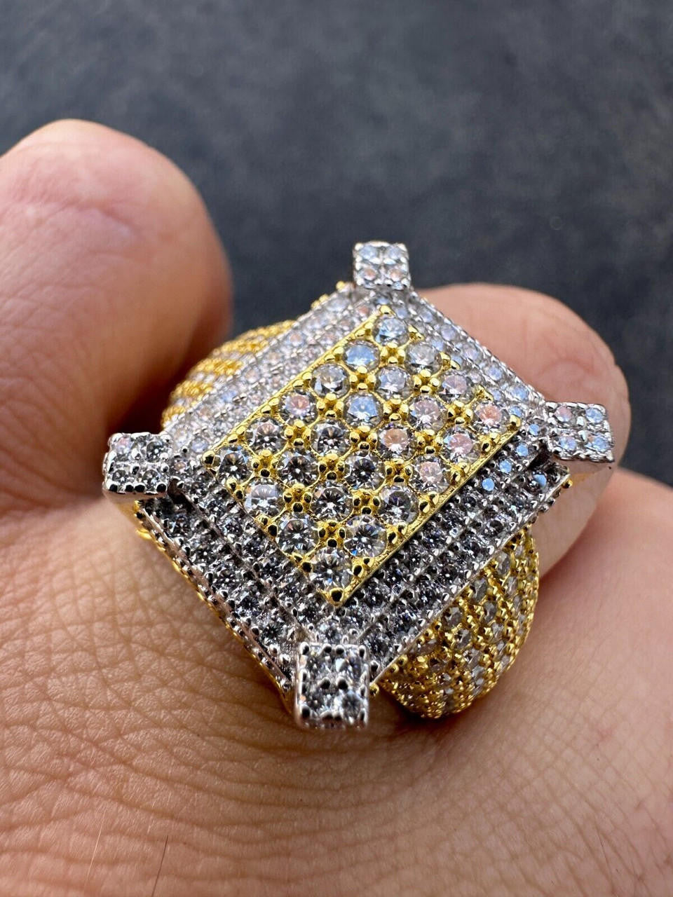 MOISSANITE Lit Legend Iced Out Ring - 14k Gold Vermeil 925 Silver