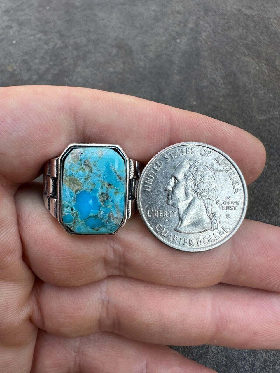 Chief Soldier Ring - 925 Silver Oxidized - Genuine Blue Turquoise Stone