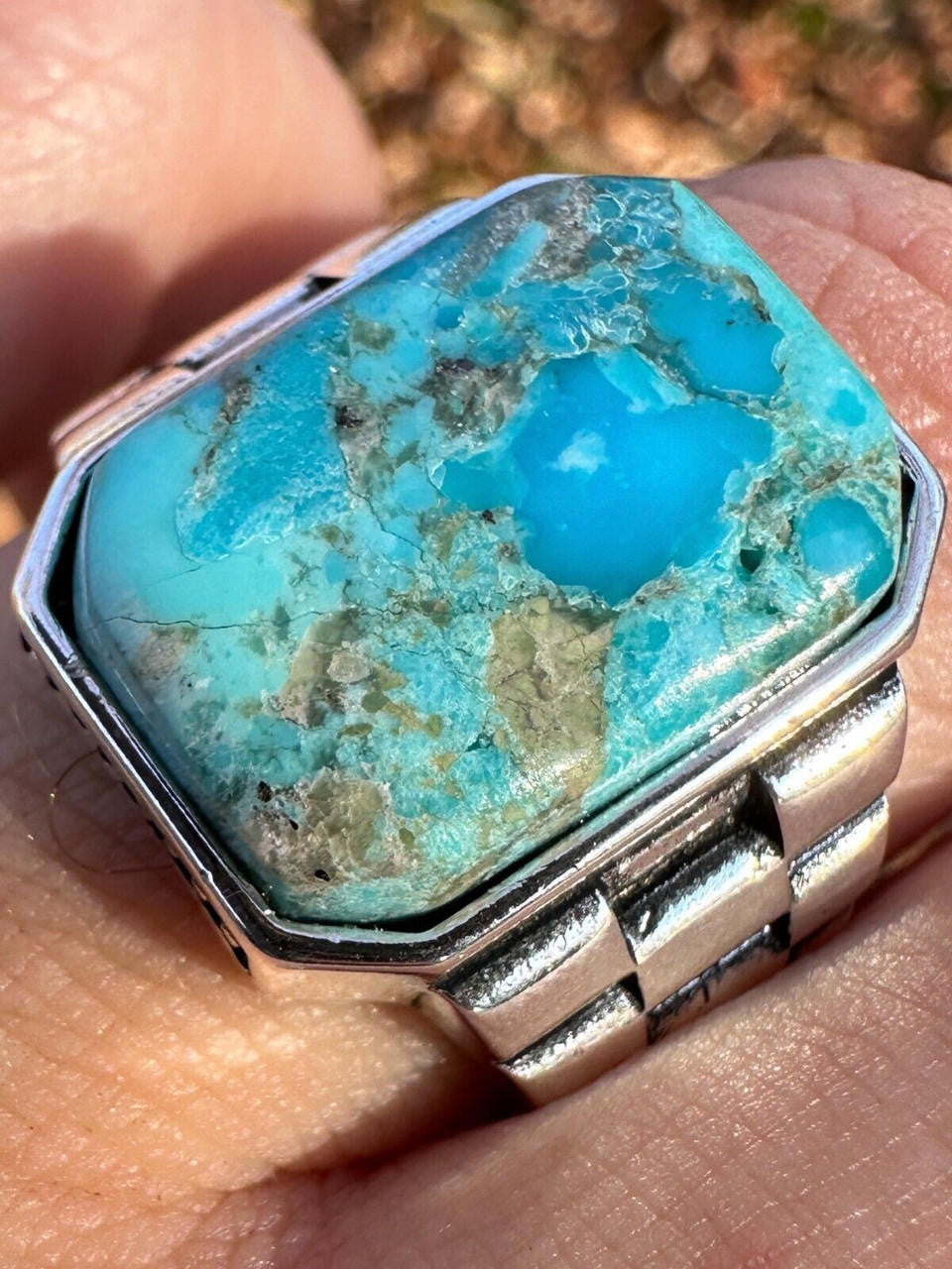 Chief Soldier Ring - 925 Silver Oxidized - Genuine Blue Turquoise Stone