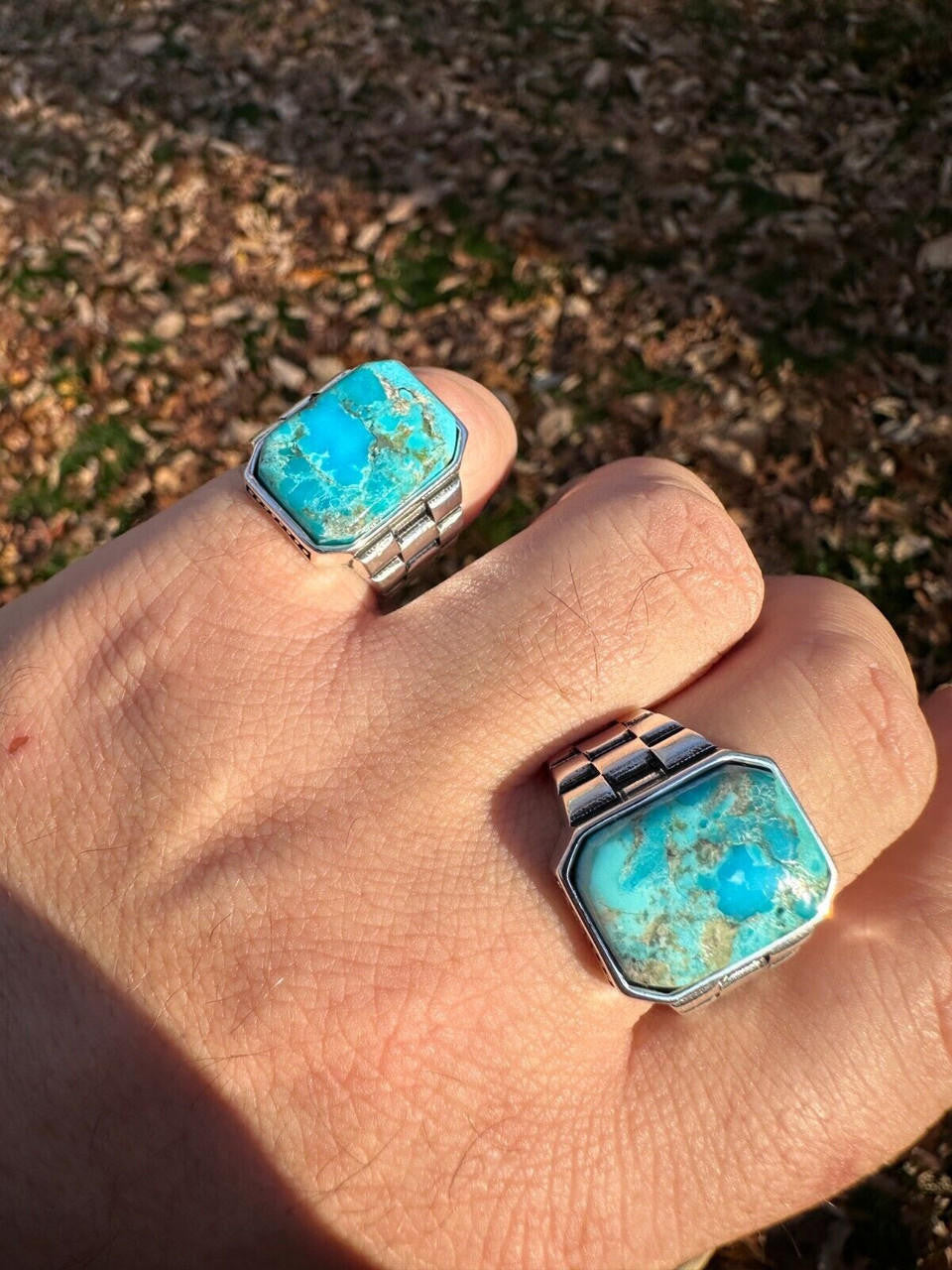 Chief Soldier Ring - 925 Silver Oxidized - Genuine Blue Turquoise Stone