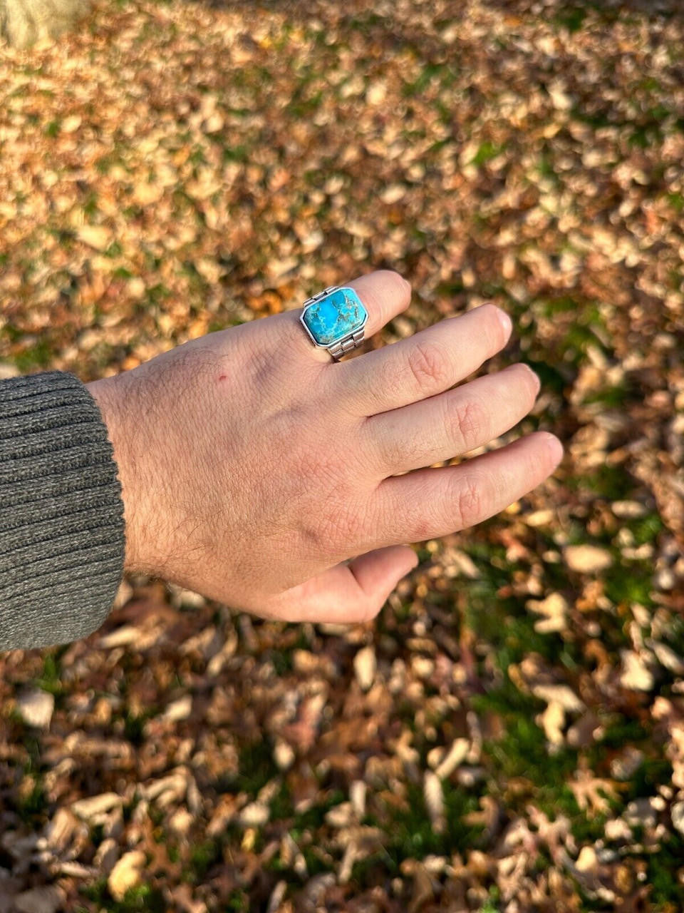 Chief Soldier Ring - 925 Silver Oxidized - Genuine Blue Turquoise Stone