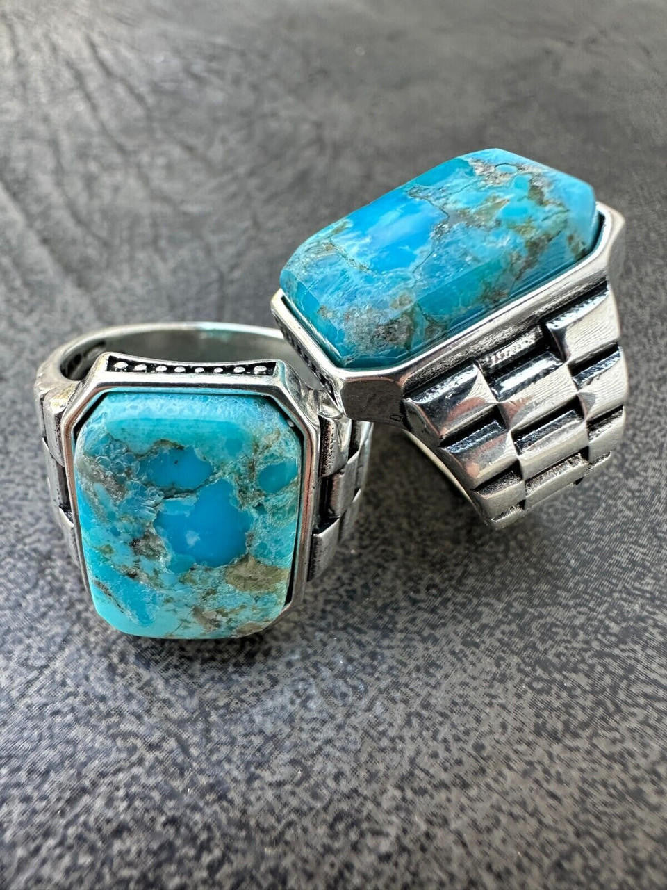 Chief Soldier Ring - 925 Silver Oxidized - Genuine Blue Turquoise Stone