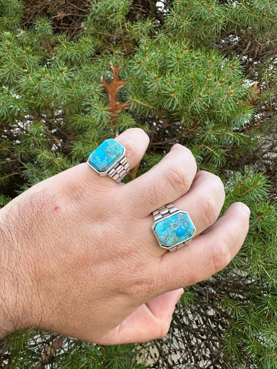 Chief Soldier Ring - 925 Silver Oxidized - Genuine Blue Turquoise Stone