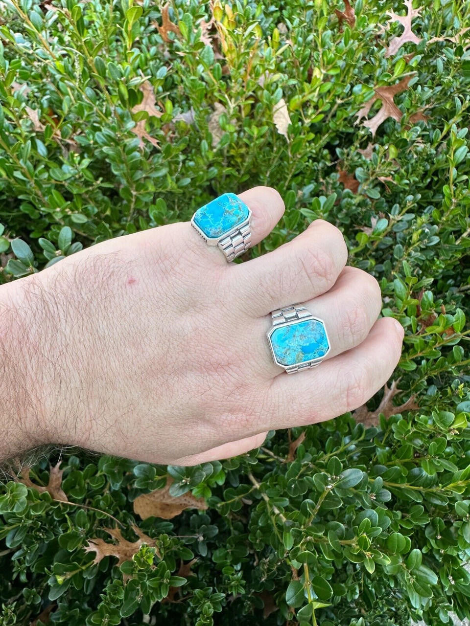 Chief Soldier Ring - 925 Silver Oxidized - Genuine Blue Turquoise Stone