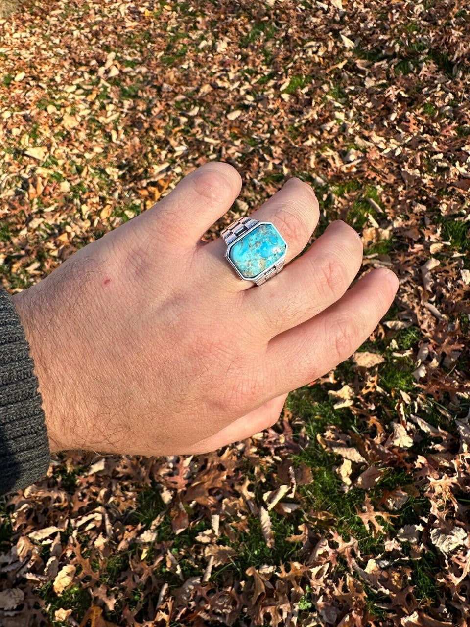 Chief Soldier Ring - 925 Silver Oxidized - Genuine Blue Turquoise Stone