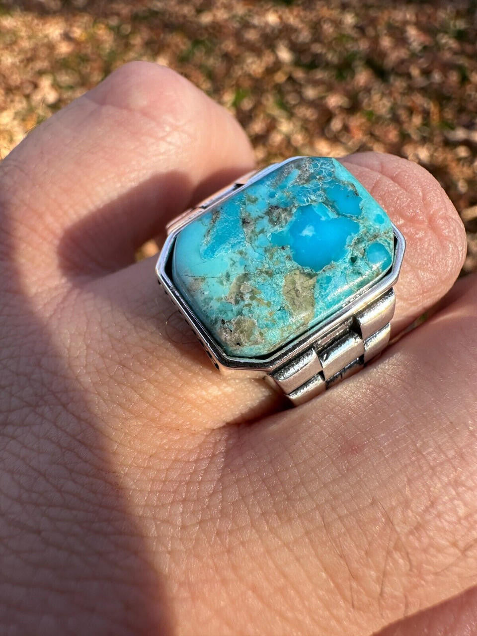 Chief Soldier Ring - 925 Silver Oxidized - Genuine Blue Turquoise Stone