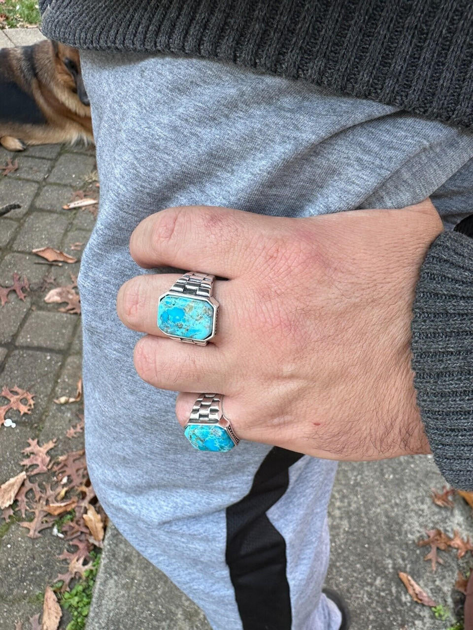 Chief Soldier Ring - 925 Silver Oxidized - Genuine Blue Turquoise Stone