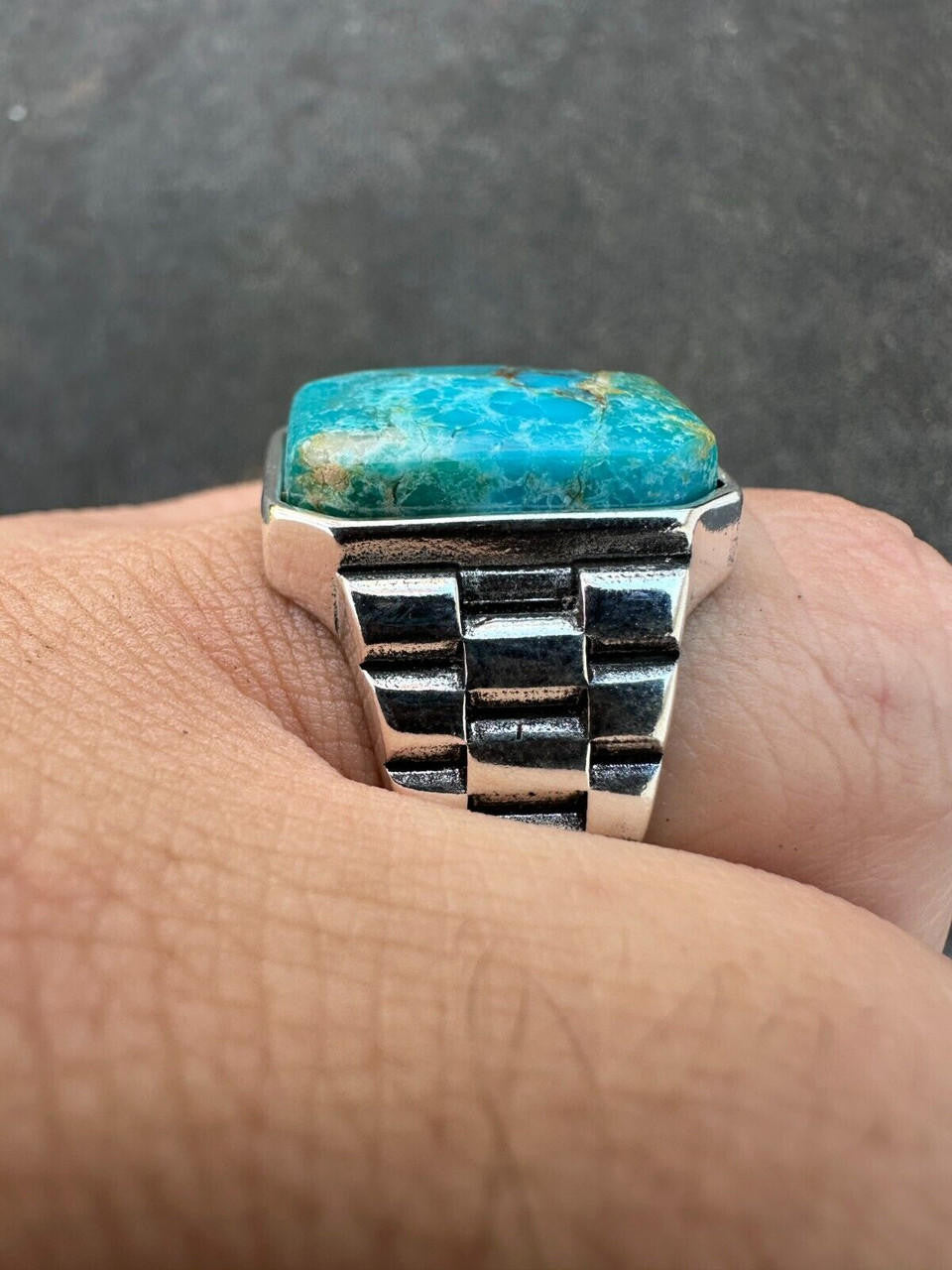 Chief Soldier Ring - 925 Silver Oxidized - Genuine Blue Turquoise Stone