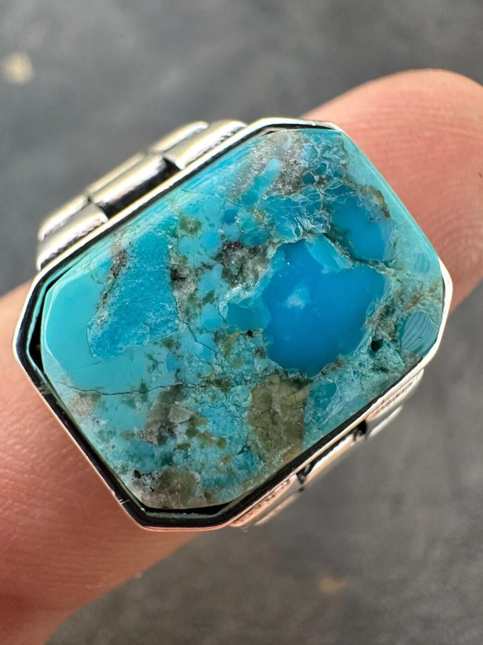 Chief Soldier Ring - 925 Silver Oxidized - Genuine Blue Turquoise Stone