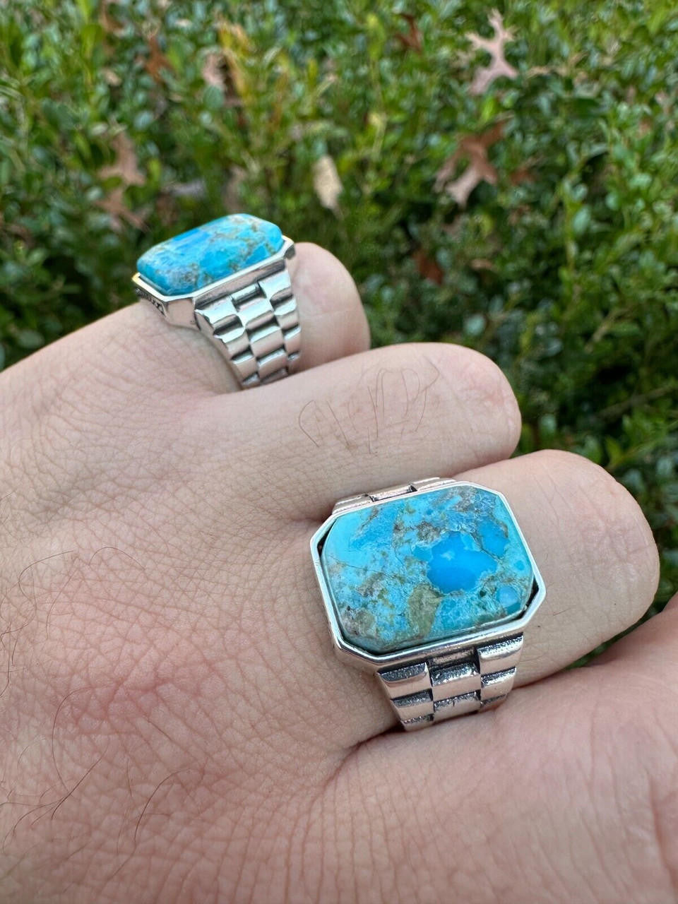 Chief Soldier Ring - 925 Silver Oxidized - Genuine Blue Turquoise Stone