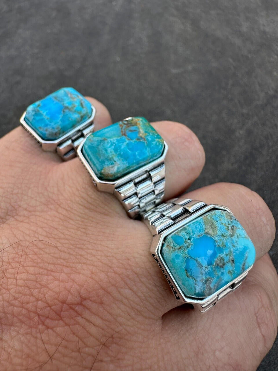 Chief Soldier Ring - 925 Silver Oxidized - Genuine Blue Turquoise Stone