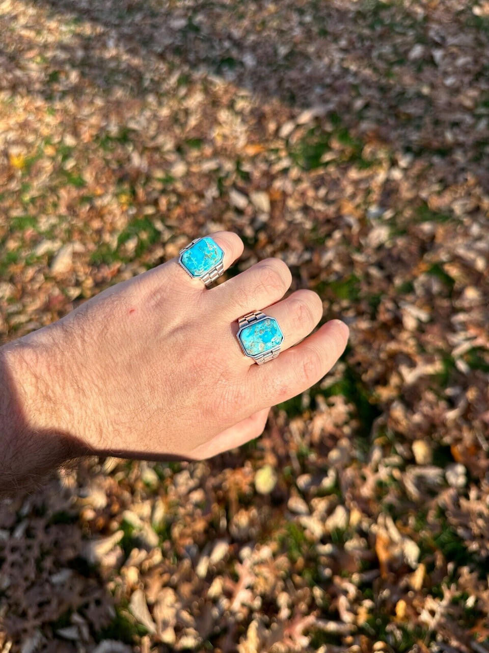 Chief Soldier Ring - 925 Silver Oxidized - Genuine Blue Turquoise Stone
