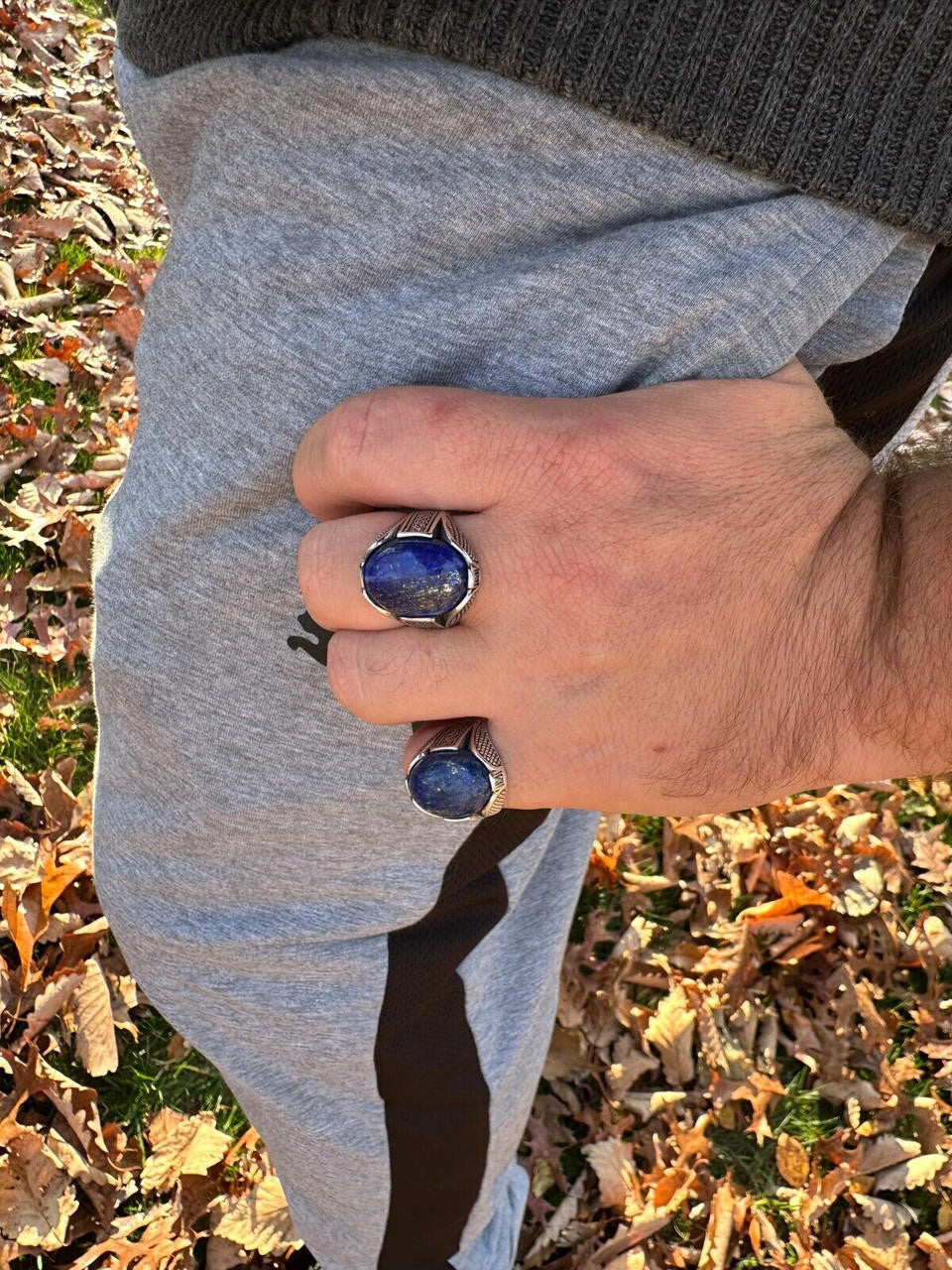 Wealth Ring - 925 Silver Oxidized - Genuine Blue Lapis Lazuli Stone
