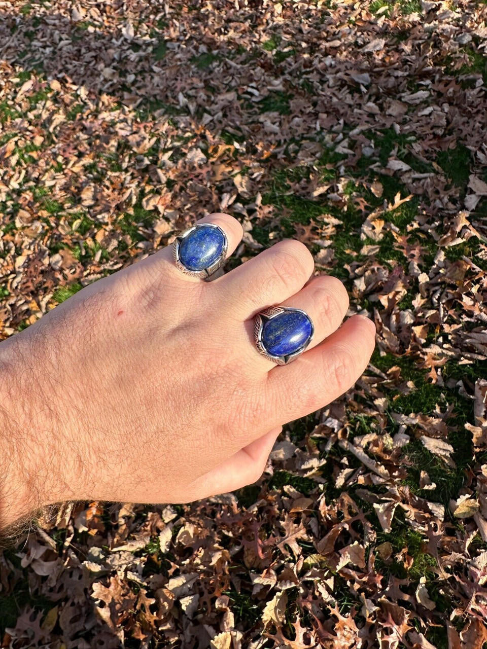 Wealth Ring - 925 Silver Oxidized - Genuine Blue Lapis Lazuli Stone