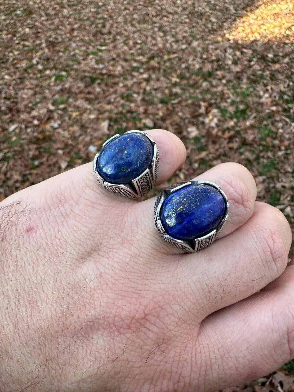 Wealth Ring - 925 Silver Oxidized - Genuine Blue Lapis Lazuli Stone