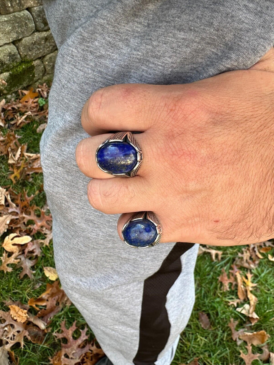 Wealth Ring - 925 Silver Oxidized - Genuine Blue Lapis Lazuli Stone