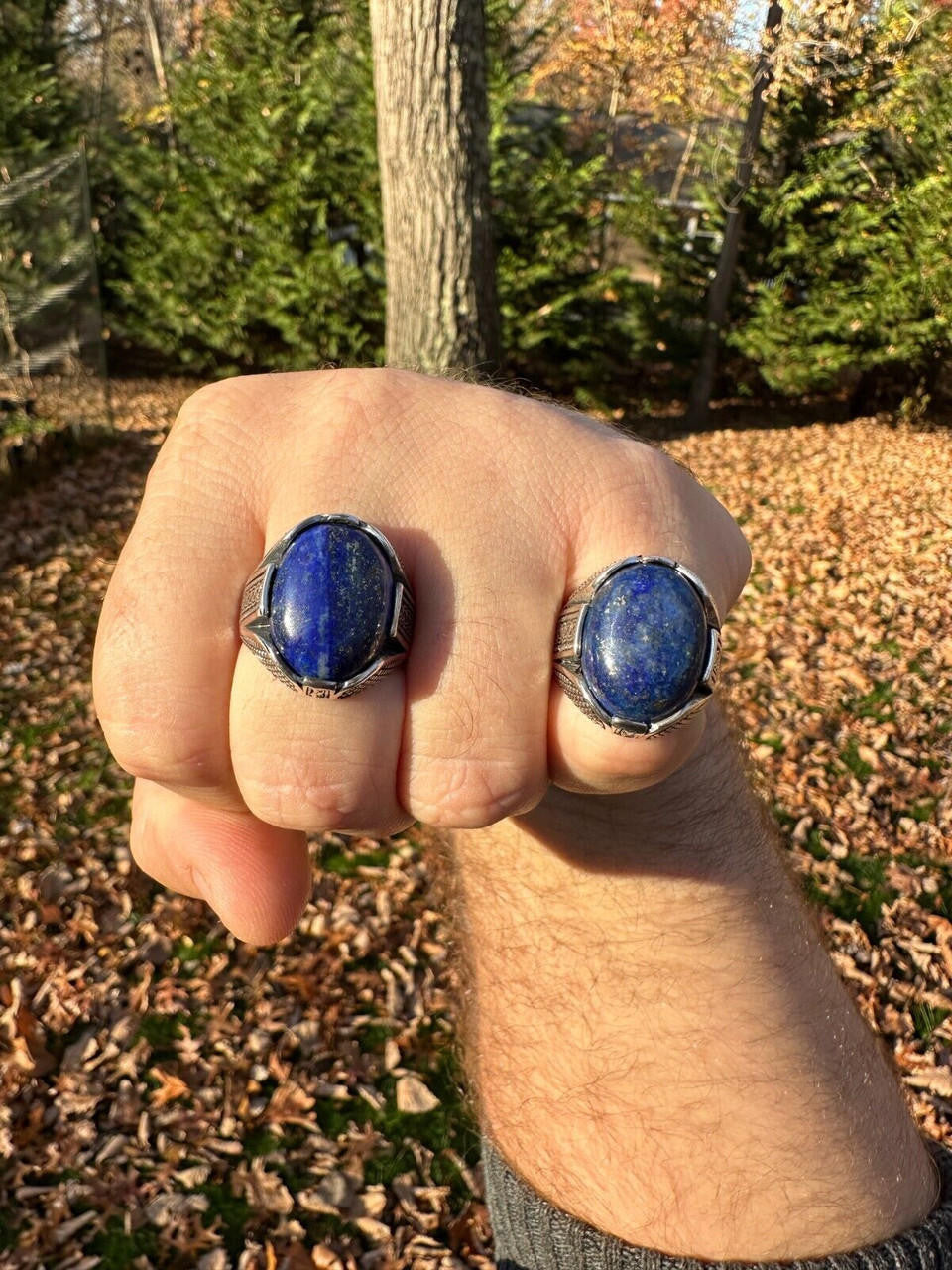 Wealth Ring - 925 Silver Oxidized - Genuine Blue Lapis Lazuli Stone