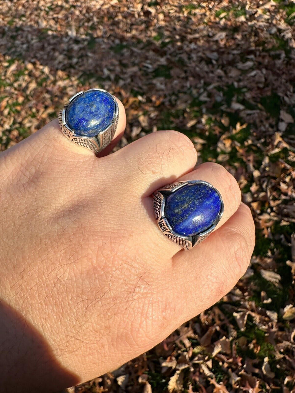 Wealth Ring - 925 Silver Oxidized - Genuine Blue Lapis Lazuli Stone