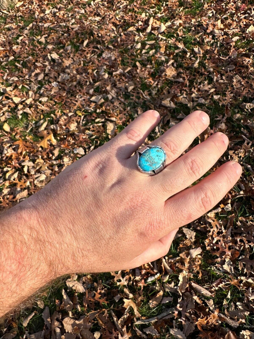 Wealth Ring - 925 Silver Oxidized - Genuine Blue Turquoise Stone
