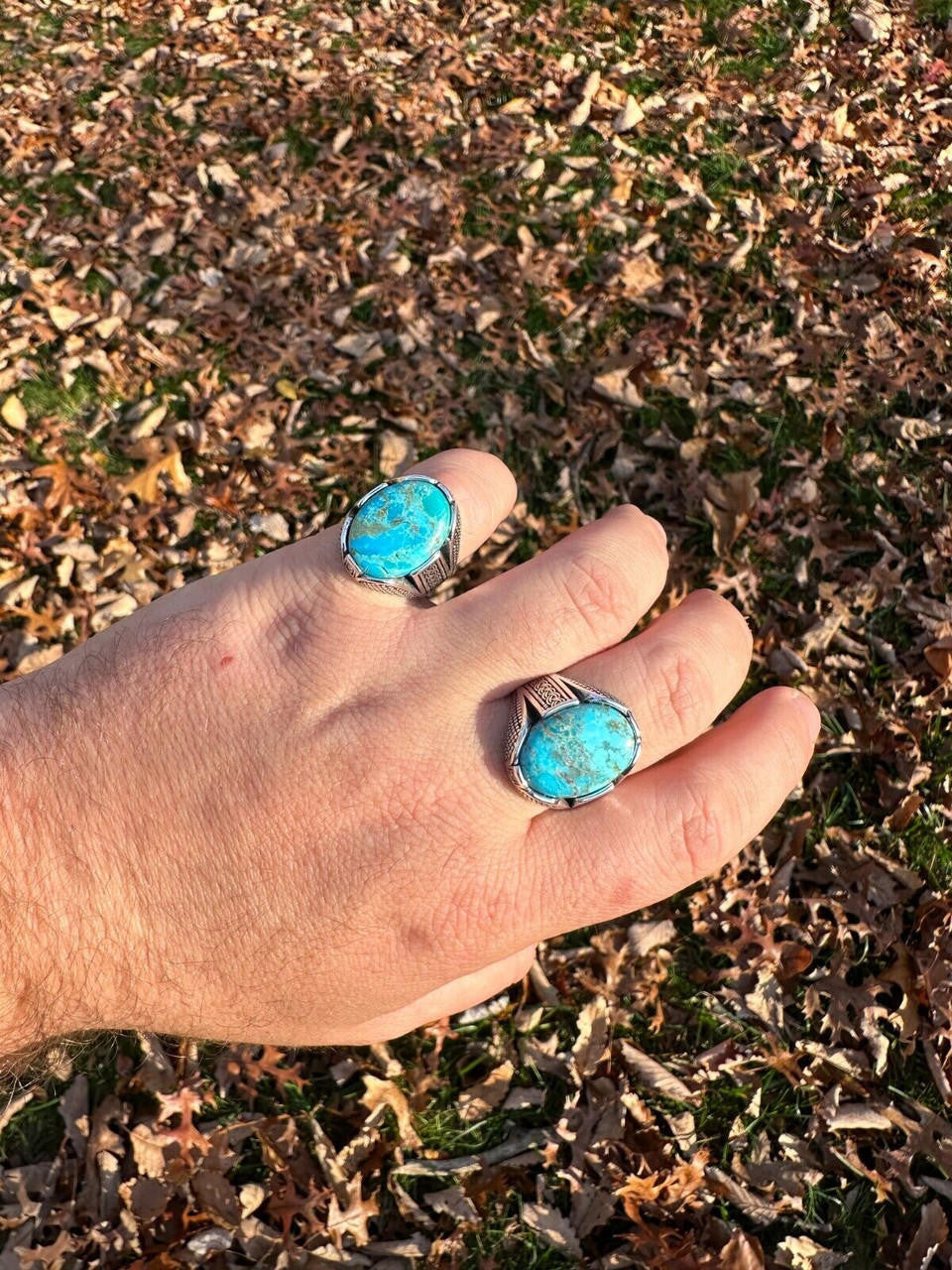 Wealth Ring - 925 Silver Oxidized - Genuine Blue Turquoise Stone