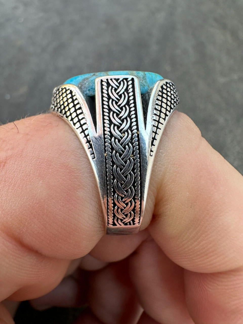 Wealth Ring - 925 Silver Oxidized - Genuine Blue Turquoise Stone
