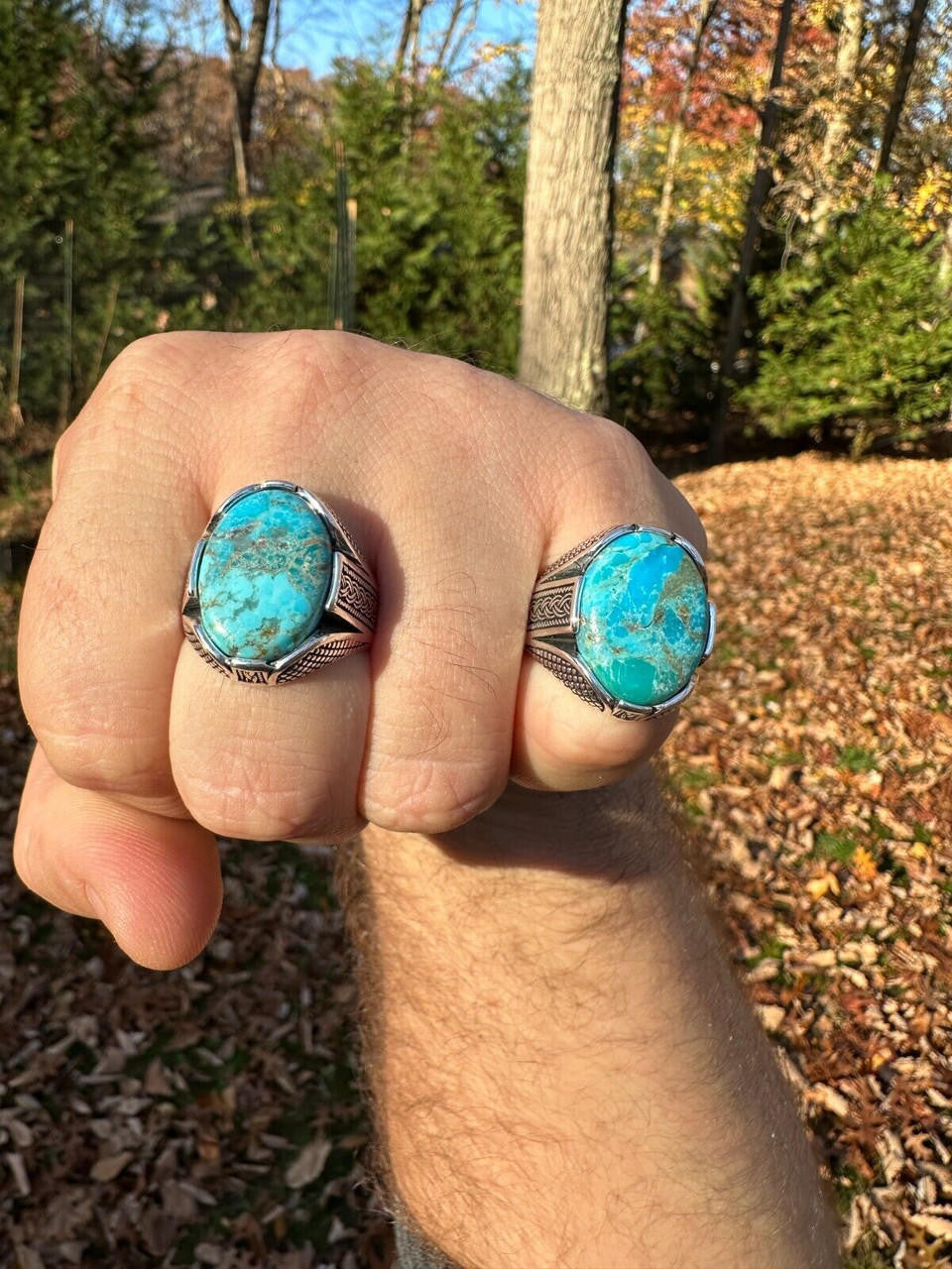 Wealth Ring - 925 Silver Oxidized - Genuine Blue Turquoise Stone