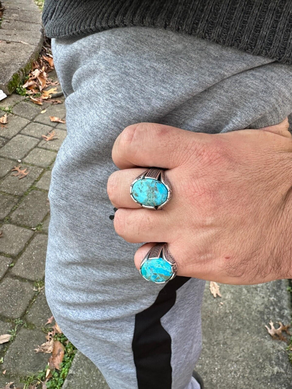 Wealth Ring - 925 Silver Oxidized - Genuine Blue Turquoise Stone