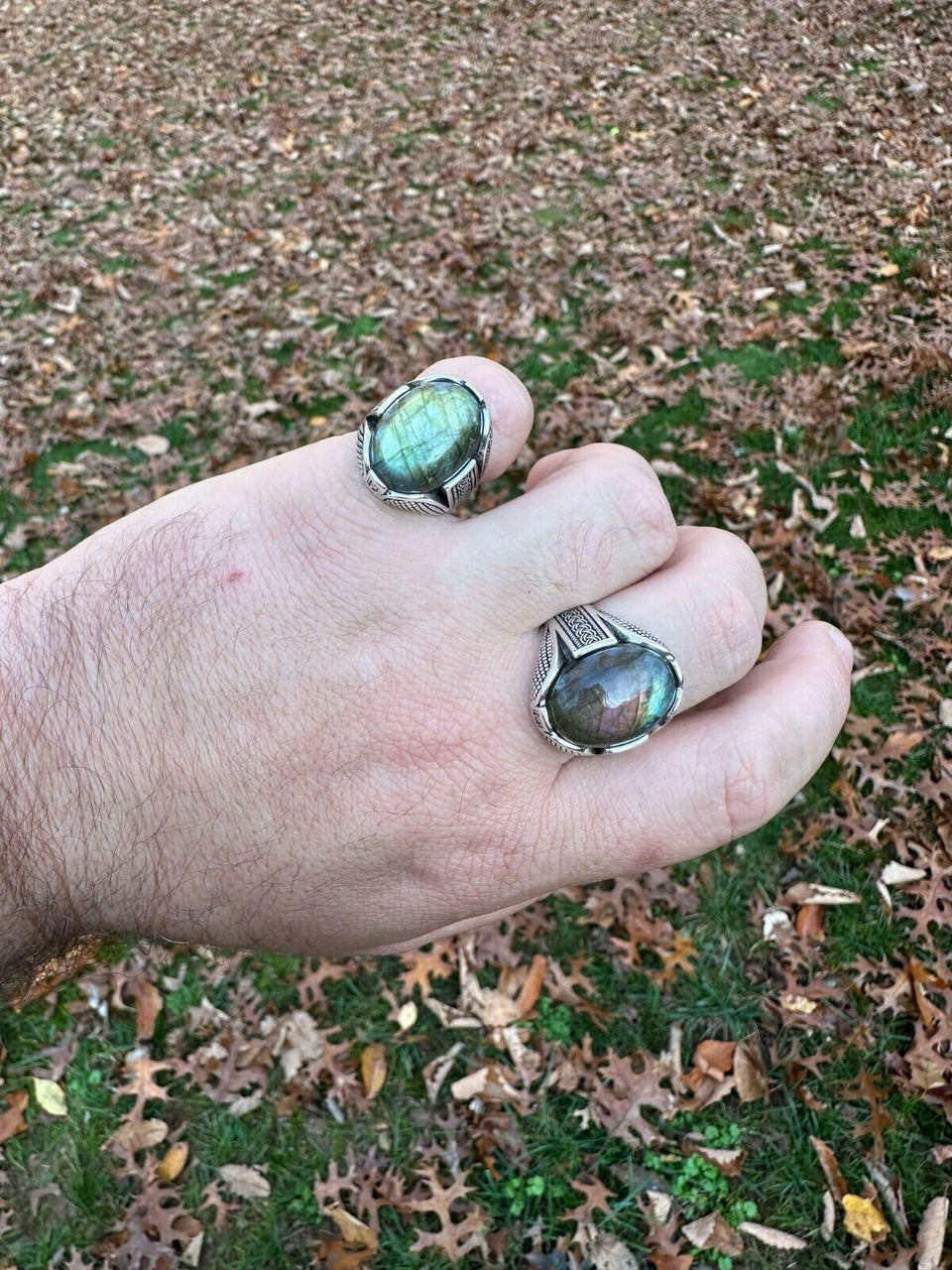 Wealth Ring - 925 Silver Oxidized - Genuine Labradorite Stone