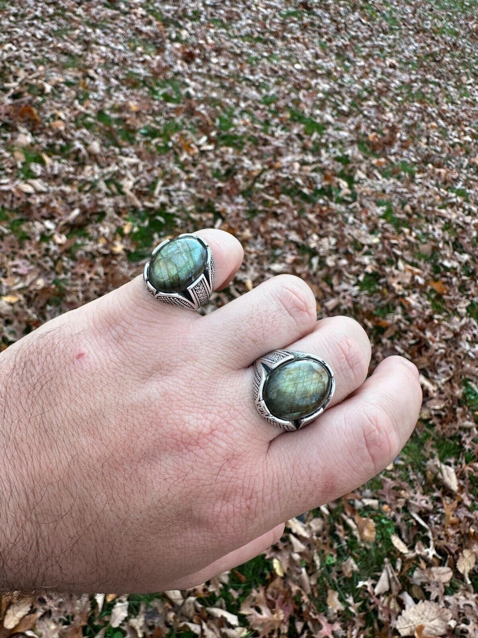 Wealth Ring - 925 Silver Oxidized - Genuine Labradorite Stone
