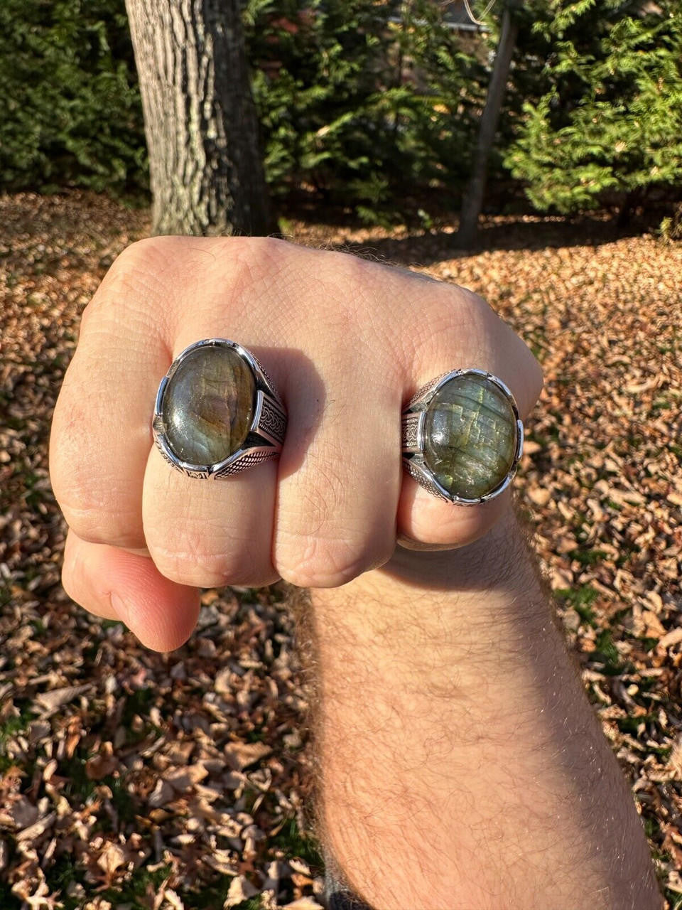 Wealth Ring - 925 Silver Oxidized - Genuine Labradorite Stone