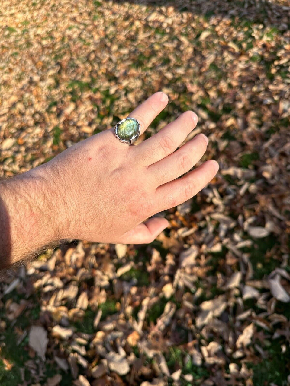 Wealth Ring - 925 Silver Oxidized - Genuine Labradorite Stone