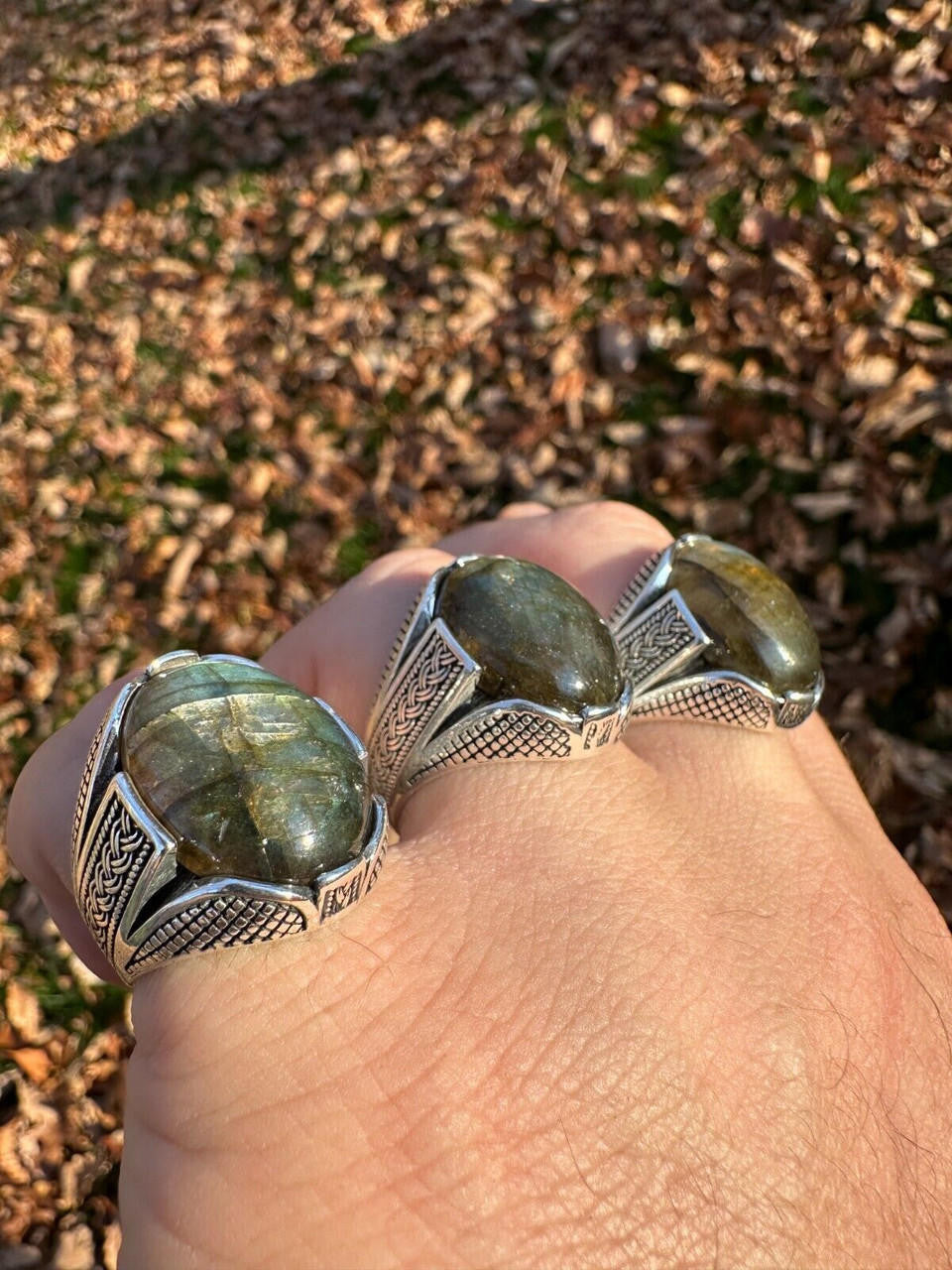 Wealth Ring - 925 Silver Oxidized - Genuine Labradorite Stone
