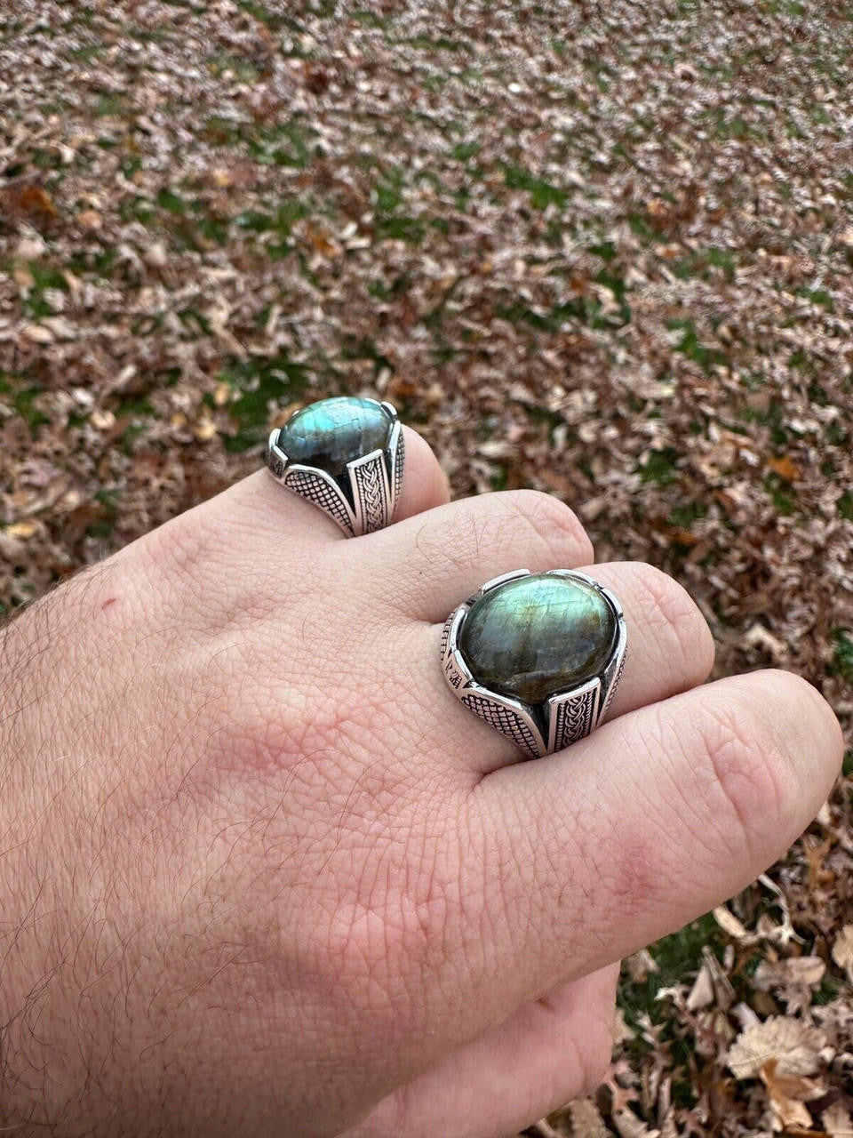 Wealth Ring - 925 Silver Oxidized - Genuine Labradorite Stone