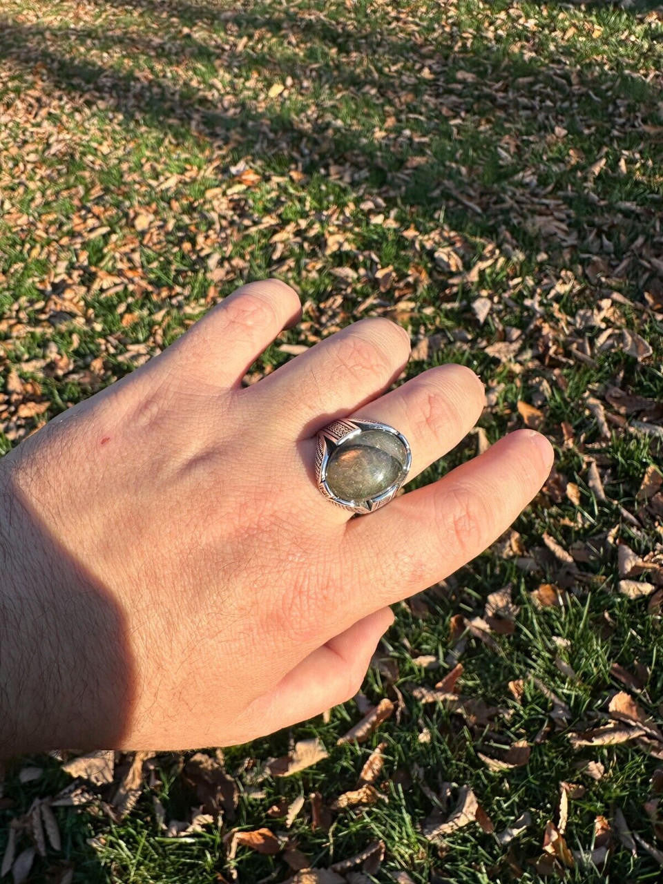 Wealth Ring - 925 Silver Oxidized - Genuine Labradorite Stone