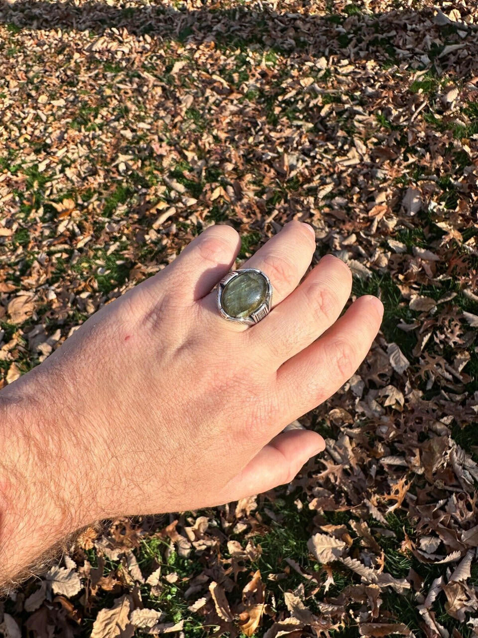 Wealth Ring - 925 Silver Oxidized - Genuine Labradorite Stone