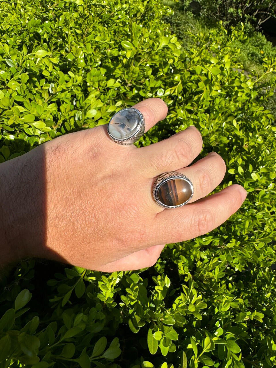 Wisdom Is Power Ring - 925 Silver Oxidized - Genuine Agate Stone