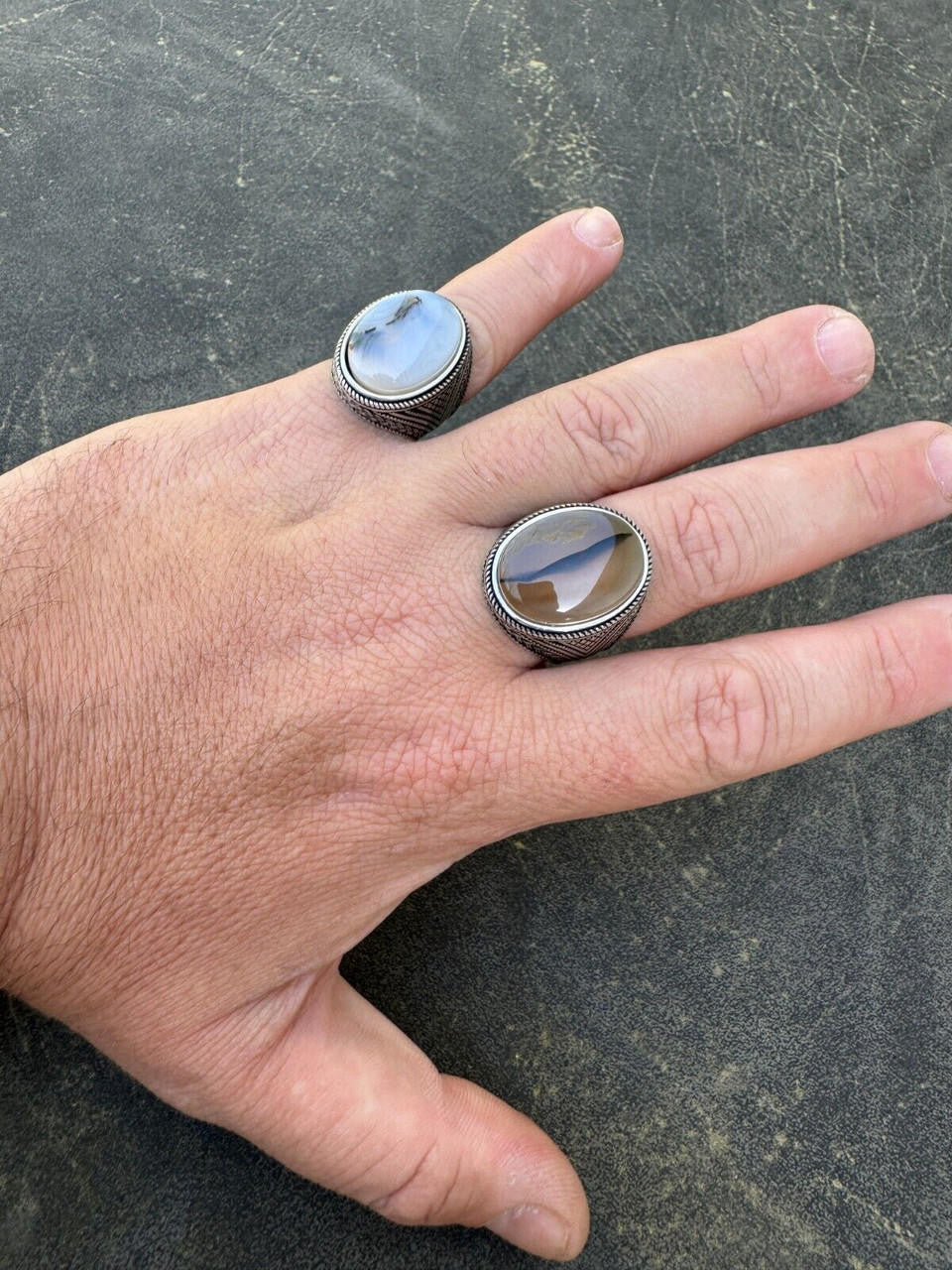 Wisdom Is Power Ring - 925 Silver Oxidized - Genuine Agate Stone