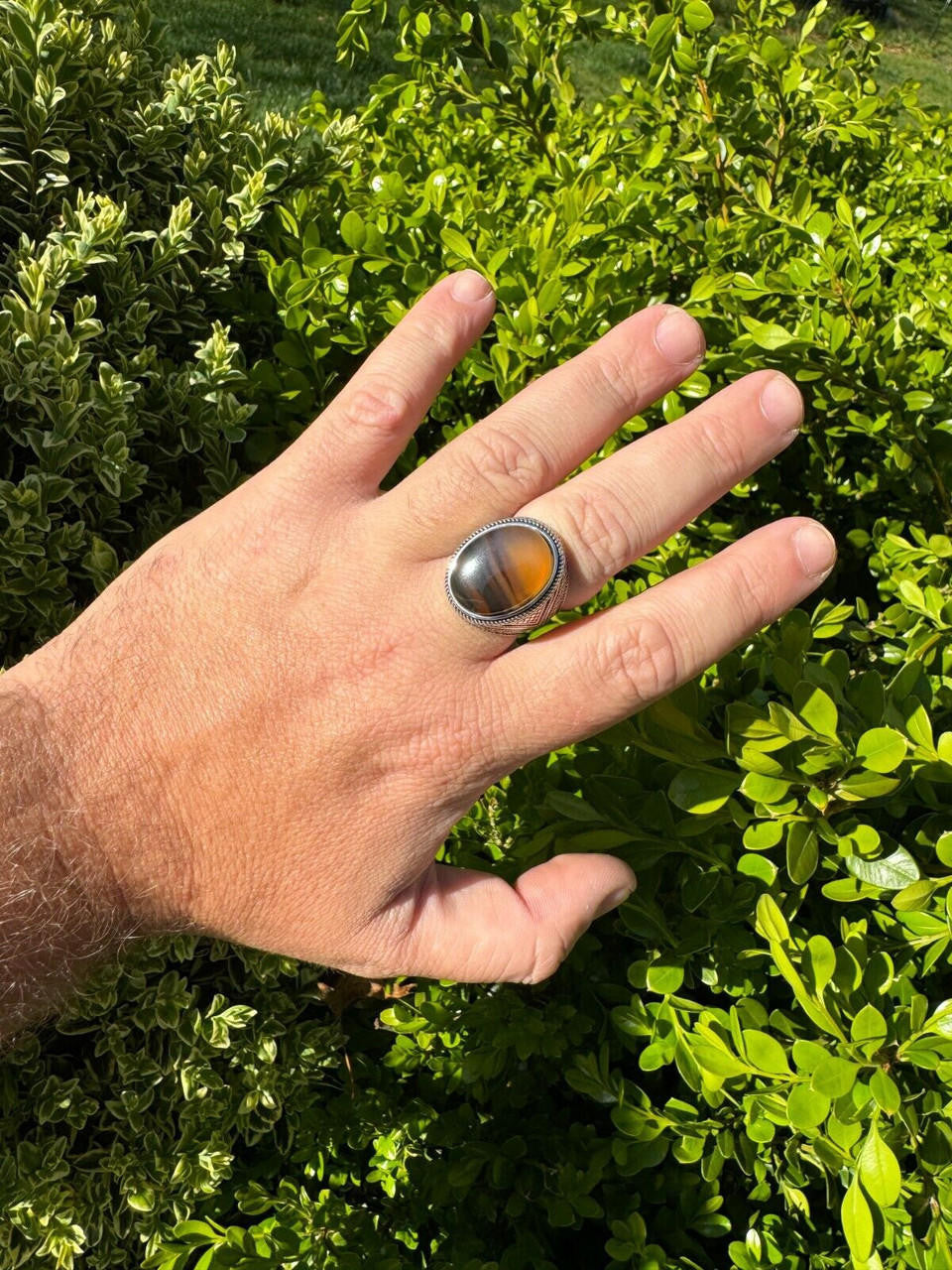 Wisdom Is Power Ring - 925 Silver Oxidized - Genuine Agate Stone