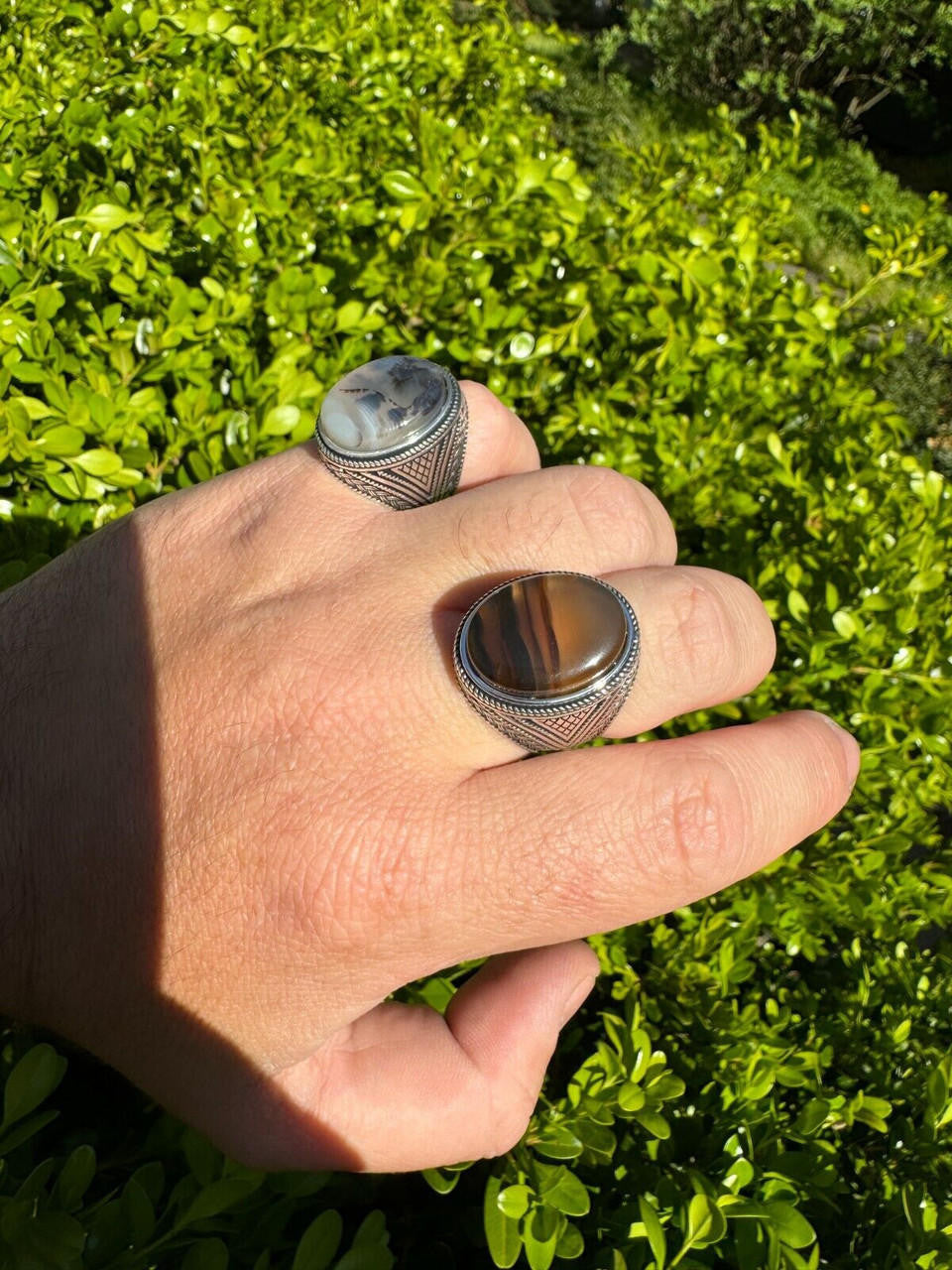 Wisdom Is Power Ring - 925 Silver Oxidized - Genuine Agate Stone
