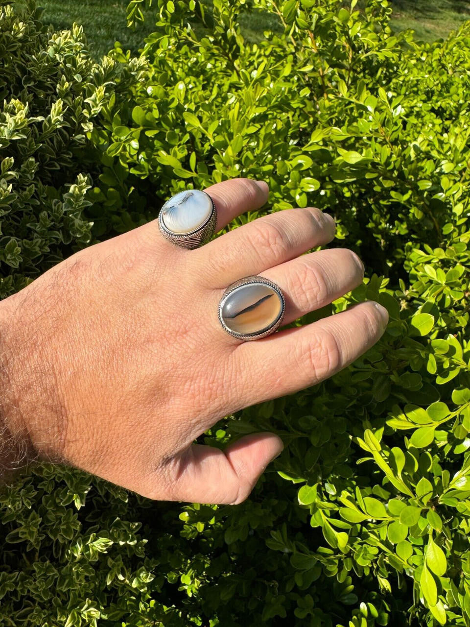 Wisdom Is Power Ring - 925 Silver Oxidized - Genuine Agate Stone